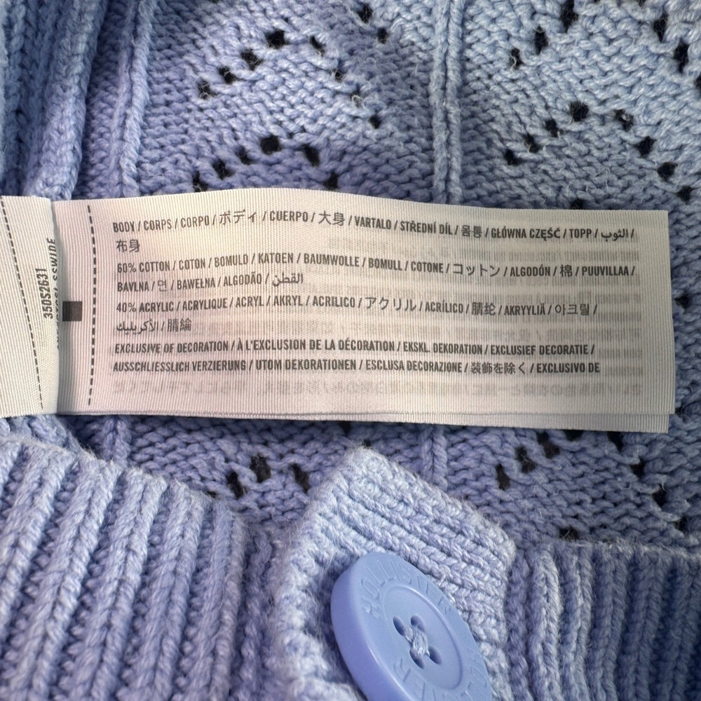Hollister Womens Cropped Pointelle Knit Cardigan Sweater Blue V-Neck Medium - Picture 3 of 8